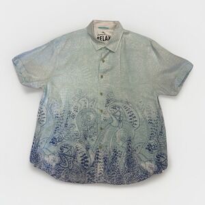 Tommy Bahama 100% Linen Relax Men's L Blue Paisley Short‎ Sleeve Shirt